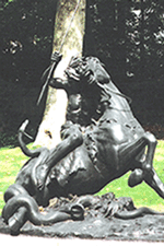 Distance shot of statue spotted in back of Leighton House, London, ca 2000